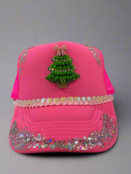 Hot Pink Green Tree Trucker Hat