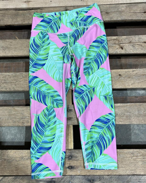 "KC" Buddy Love Palm Print Pink & Green Bike Pants: Small