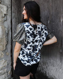 Raelynn Black Cow Print Sequin Top - The Lace Cactus