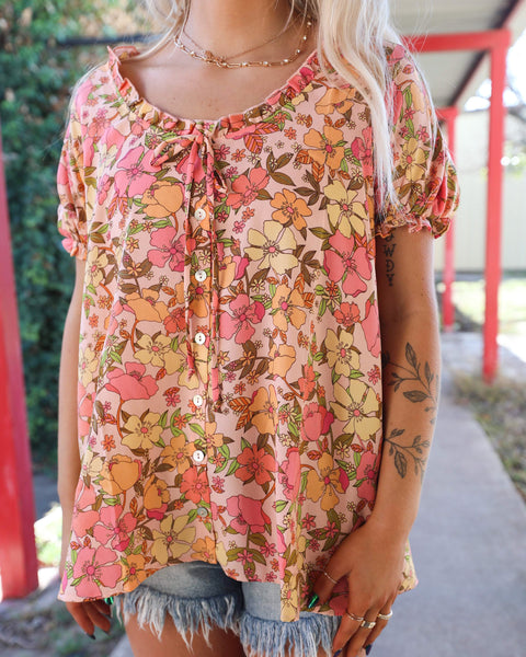 “KC” Fall Color Floral Top Size: - The Lace Cactus