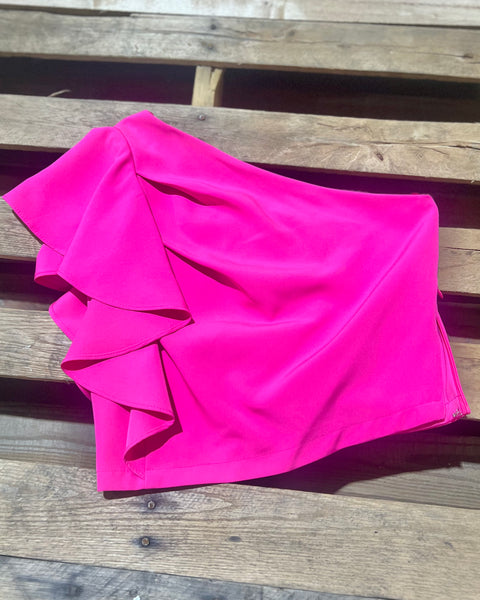 "KC" Bright Pink One Shoulder Top (Glam) Size: S