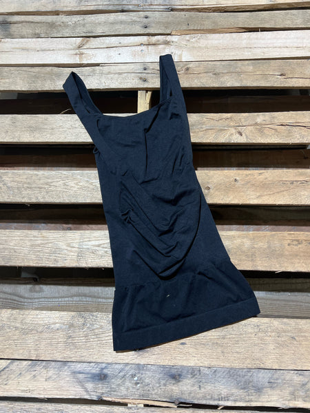 Black Waffle Knit Sleeveless Top w/ Front Cut Out