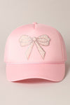 Pink & Pearls Rhinestone Bow Patch  Trucker Hat