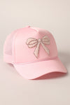 Pink & Pearls Rhinestone Bow Patch  Trucker Hat