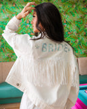 Ivory “Bride” Sequin Fringe Denim Jacket - The Lace Cactus