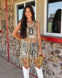 Gold Varsity Sequin Fringe Top - The Lace Cactus