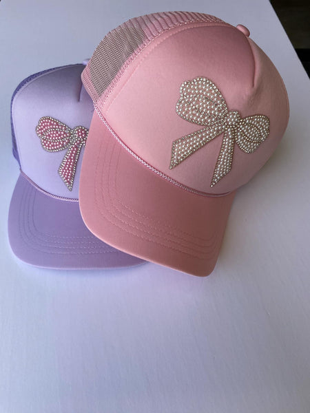 Lavender & Pearls Rhinestone Bow Patch  Trucker Hat