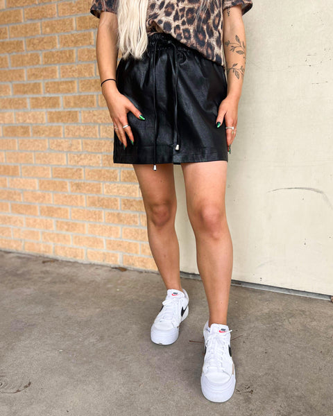 “KC” Faux Leather Black Skirt Size: SM - The Lace Cactus