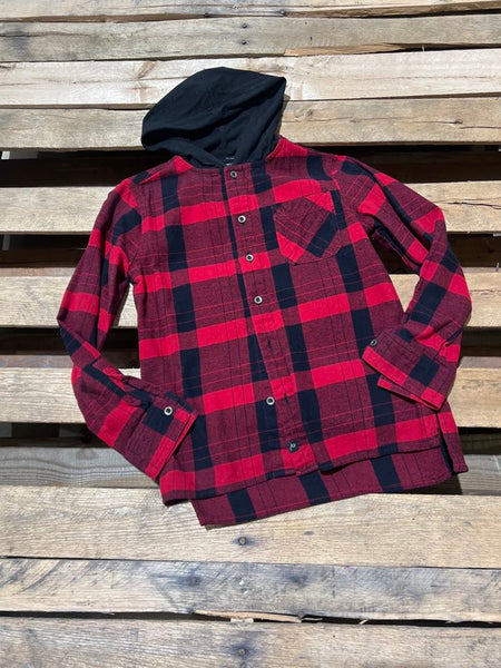 "KC" Boys Red Hooded Flannel (Art Class) Size: Youth Medium 8/10