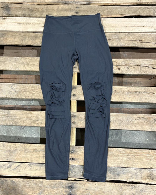 "KC" Dark Gray Laser Cut Leggings: Small