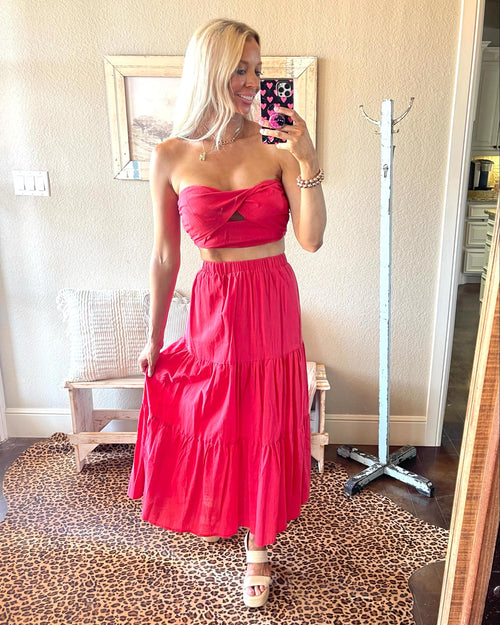 Red Skirt Set, Tube Top + Maxi Skirt