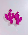 Fuschia Beaded Cactus Earrings