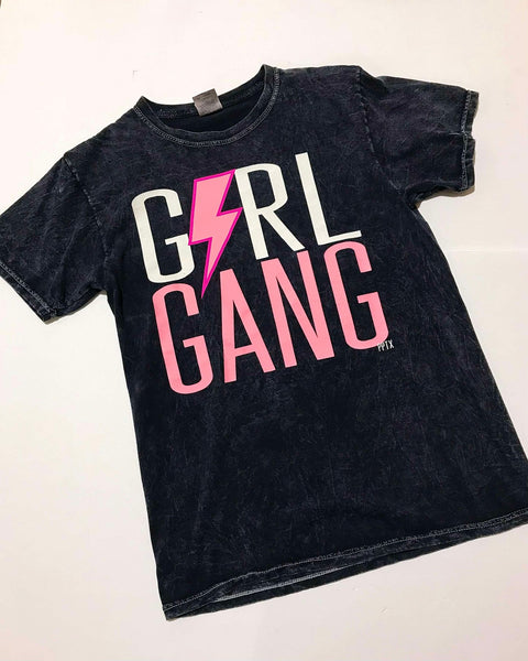 "KC"Black Mineral Washed Girl Gang Tee:SM