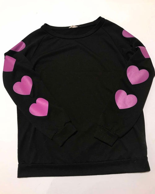 "KC" Black French Terry Sweatshirt w/ Heart Sleeves Size: SM