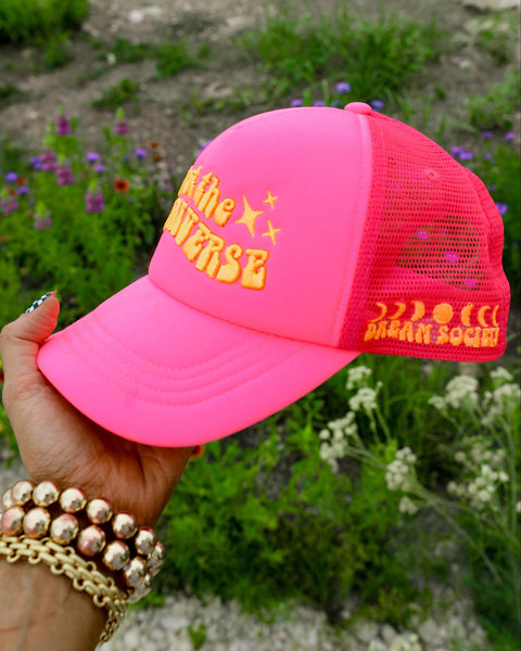 Hot Pink "Trust The Universe" Trucker Hat - The Lace Cactus