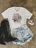 Heathered Light Grey “BLESSED” Graphic Tee - The Lace Cactus