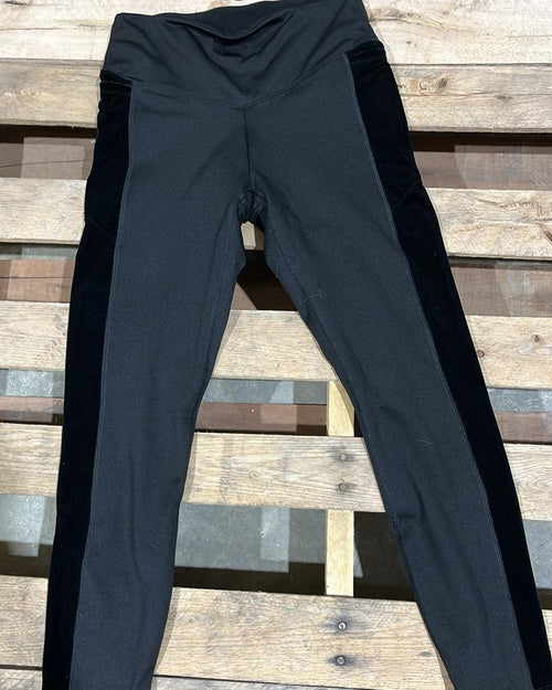 "KC" VS Pink Black Leggings With Velvet Stripe: Small