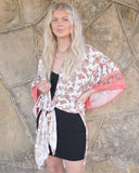 “KC” Cream & Coral Floral Kimono - The Lace Cactus