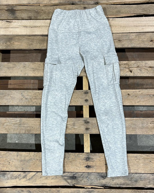 "KC" Heathered Gray Cargo Pocket Leggings: Small