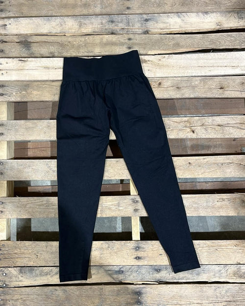 "KC" Black Cropped High Elastic Leggings: Small