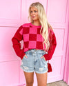 Red & Pink Checker Heart Sweater - The Lace Cactus