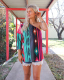 “KC” Serape Aztec One Shoulder Top Size: - The Lace Cactus