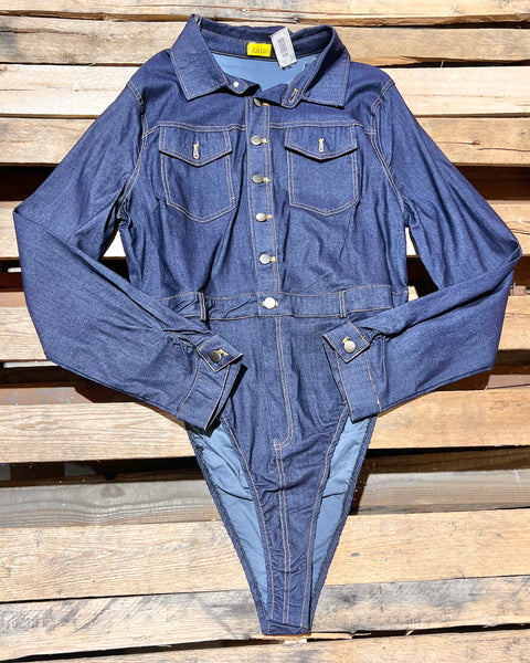 Plus Denim Button Up Bodysuit