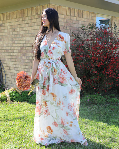 Lilyana Ivory Floral Maxi Dress - The Lace Cactus