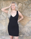 “KC” Black Ribbed V-Neckline Dress - The Lace Cactus