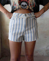 “KC” White & Light Blue Stripped Shorts Size: SM - The Lace Cactus