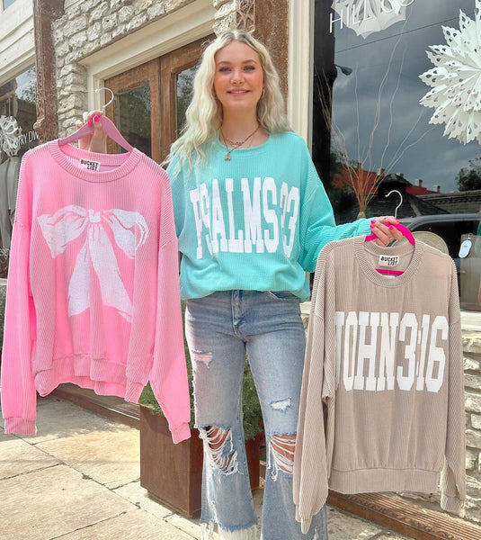 Pink Big BOW Ribbed Oversized Sweatshirt