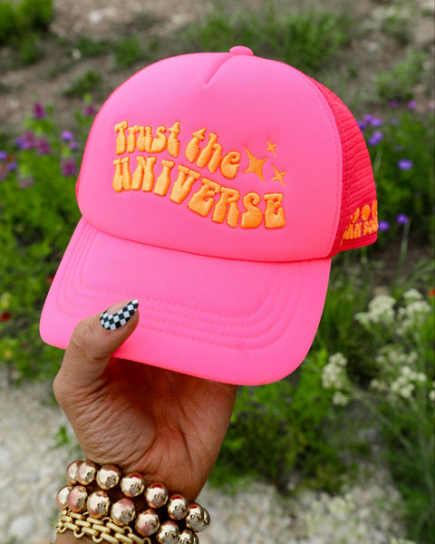 Hot Pink "Trust The Universe" Trucker Hat - The Lace Cactus