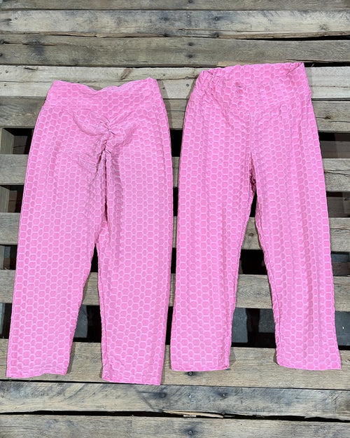 "KC" Pink Honeycomb Leggings: Small