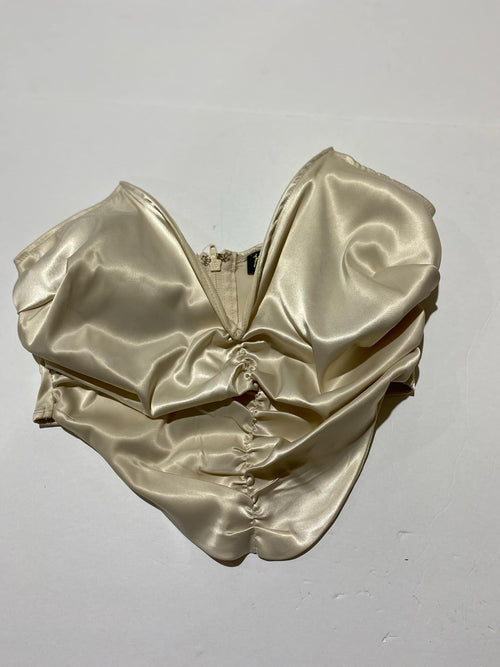 "KC" Sweetheart Ivory Satin Crop Top Size: S