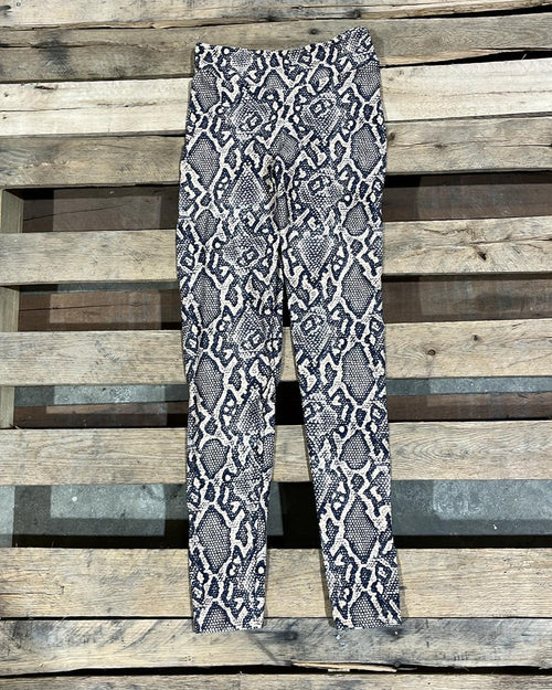 "KC" Beige Snake Print Leggings: Small