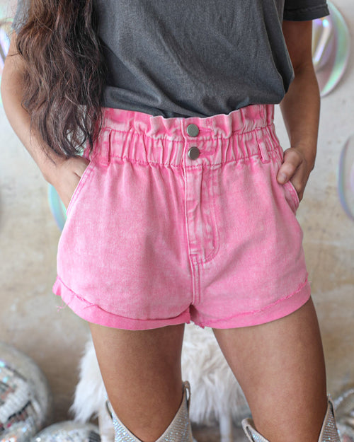 Pollyanna Pink Denim Shorts - The Lace Cactus