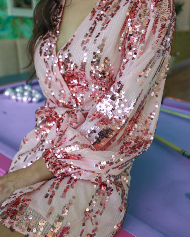 The Unforgettable Pink Sequin Wrap Dress - The Lace Cactus