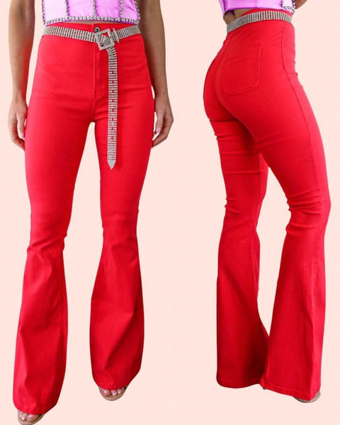 Rayla Red Super Stretch Bell Bottoms - The Lace Cactus