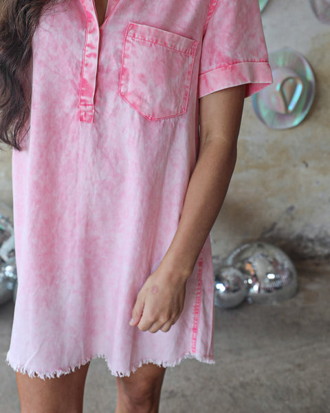 Maria Washed Pink Denim Dress - The Lace Cactus