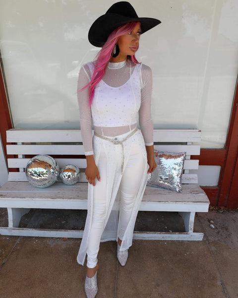 Rhinestone White Maxi Tunic - The Lace Cactus