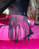 Black Rhinestone Fringe Belt - The Lace Cactus