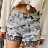 Cellyn Camo+ Leopard Distressed Shorts - The Lace Cactus