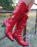 Rodeo Red Sequin Boots - The Lace Cactus