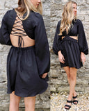 Black Split-Level Lace-Up Dress - The Lace Cactus