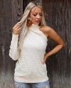 Ivory Crochet One Shoulder Turtle Neck Sweater - The Lace Cactus