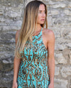 Turquoise + Gold Sequin Paisley Gown - The Lace Cactus