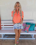 Lilah Neon Orange Short Sleeve Top - The Lace Cactus