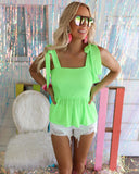 Lillie Neon Lime Peplum Tank - The Lace Cactus