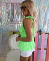 Lillie Neon Lime Peplum Tank - The Lace Cactus