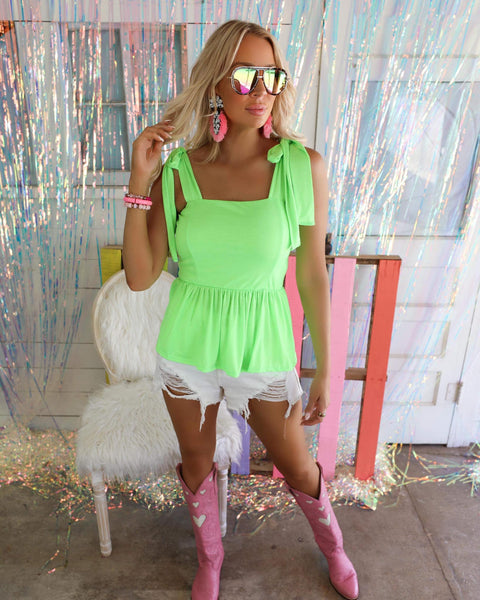 Lillie Neon Lime Peplum Tank - The Lace Cactus